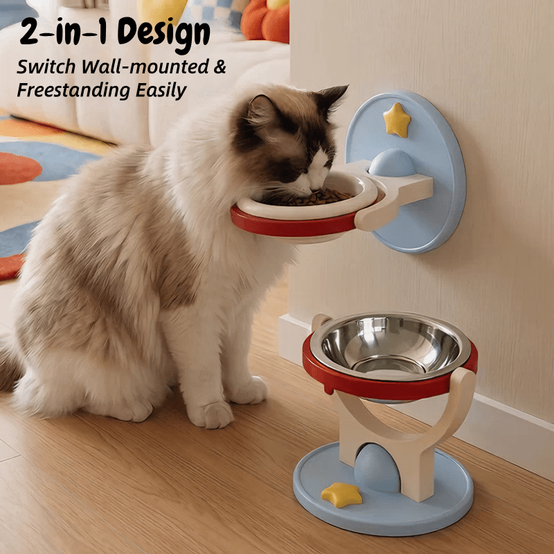 2-in-1 Elevated Pet Bowl, Wall Mounted & Freestanding Adjustable Cat Feeder Bowl - Seekey