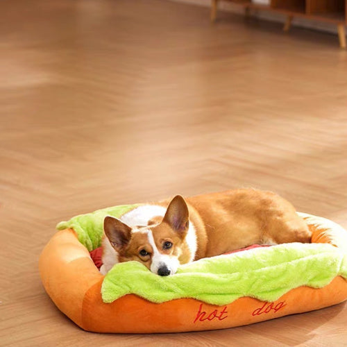 Hot-Dog Plush Pet Bed raised bolster edge close-up
