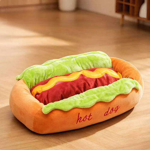 Hot-Dog Plush Pet Bed plush fabric texture close-up