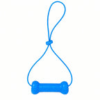 Dog Dental Chew Toy: dumbbell-shaped silicone chew toy with an elastic cord