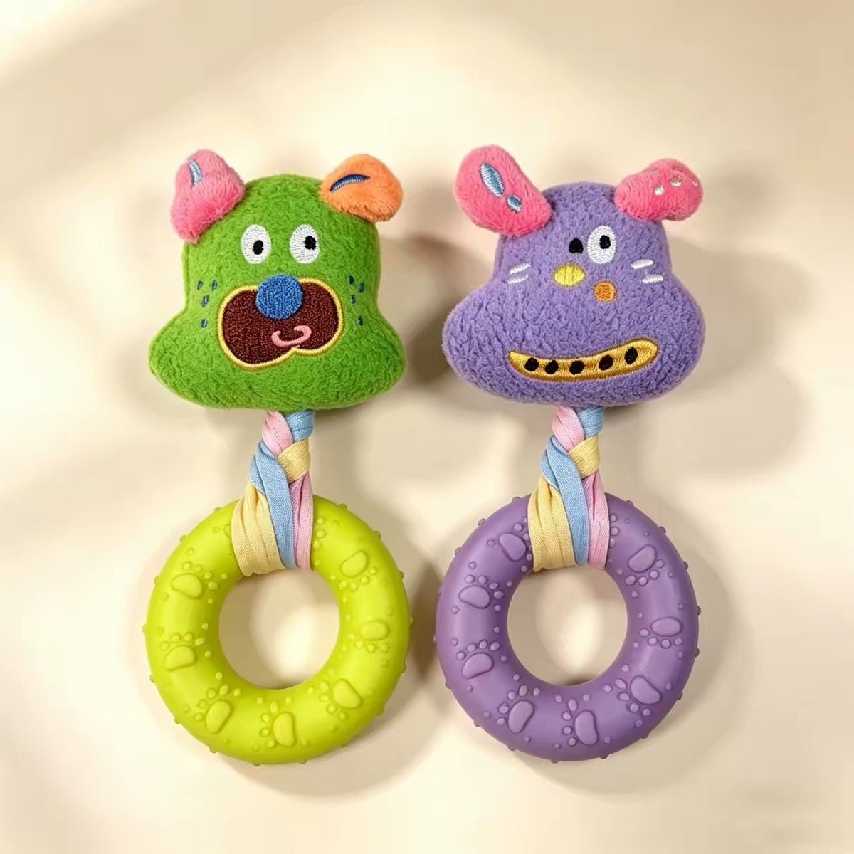 Dog Squeaky Plush Rope Ring Toy, Soft Chew Teething Toy for Puppies Small Medium Dogs - Seekey