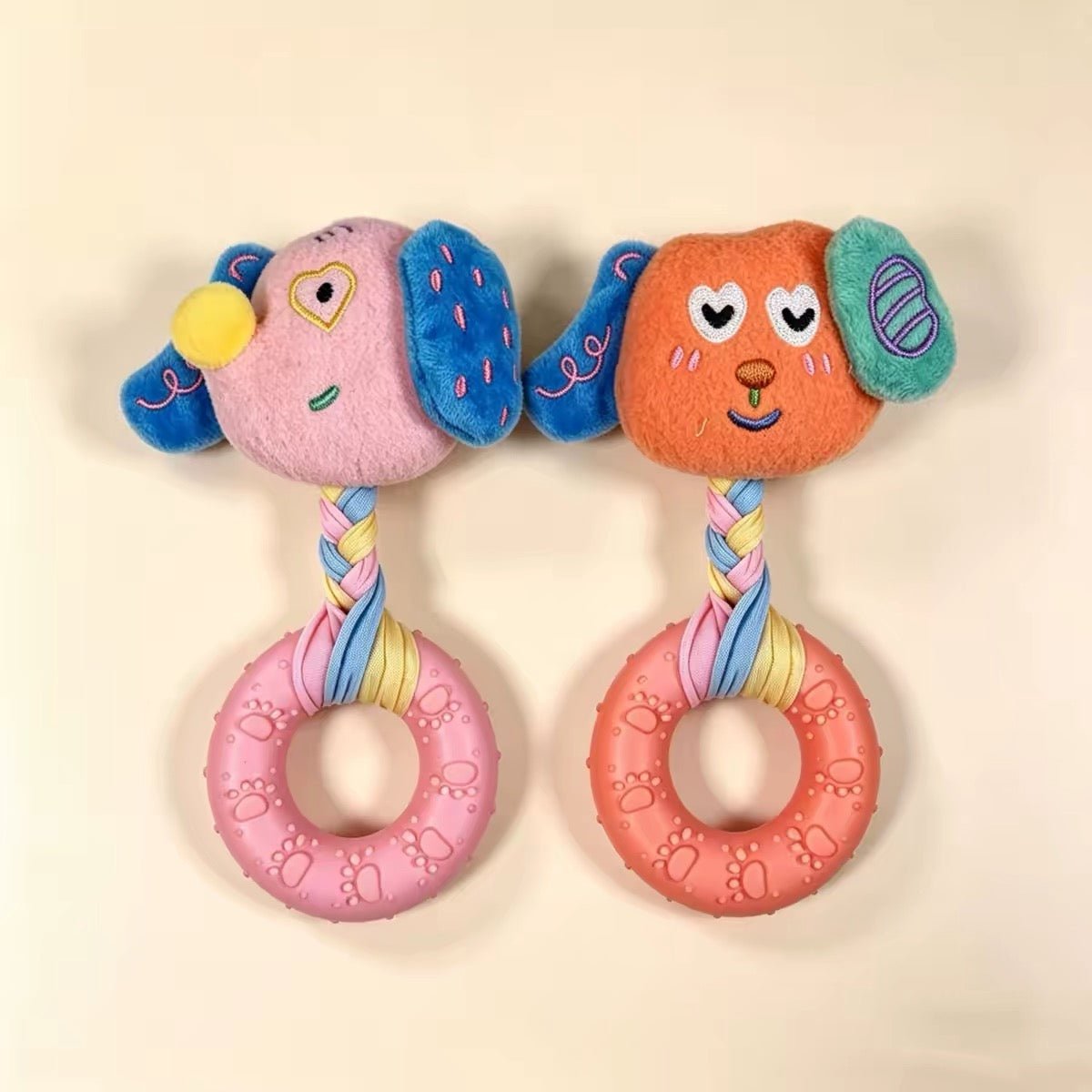 Dog Squeaky Plush Rope Ring Toy, Soft Chew Teething Toy for Puppies Small Medium Dogs - Seekey