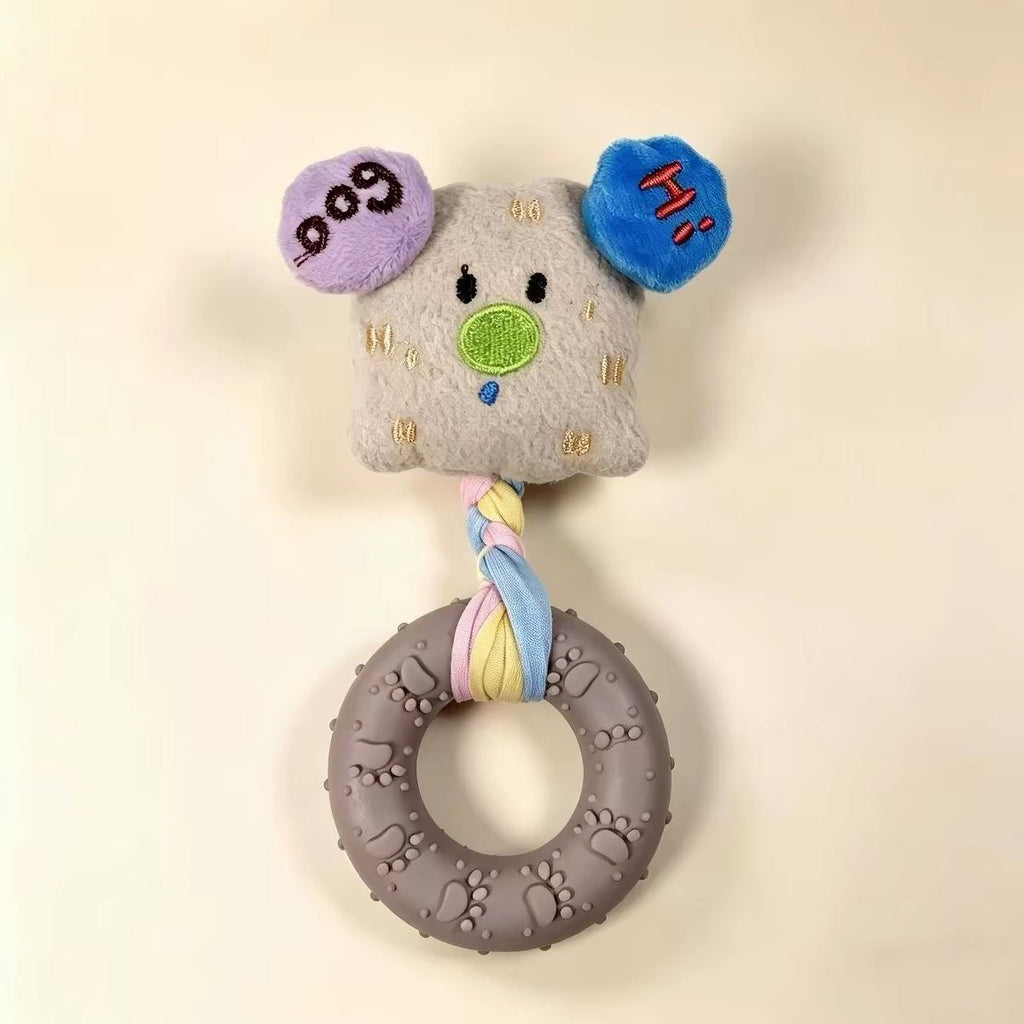 Dog Squeaky Plush Rope Ring Toy, Soft Chew Teething Toy for Puppies Small Medium Dogs - Seekey