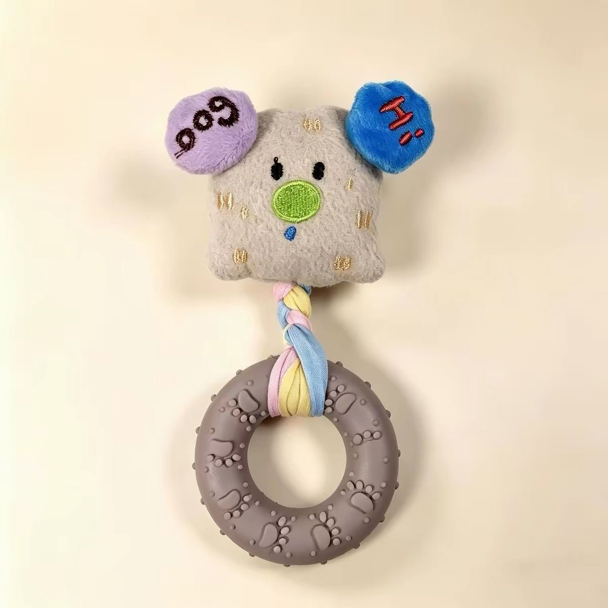 Dog Squeaky Plush Rope Ring Toy, Soft Chew Teething Toy for Puppies Small Medium Dogs - Seekey
