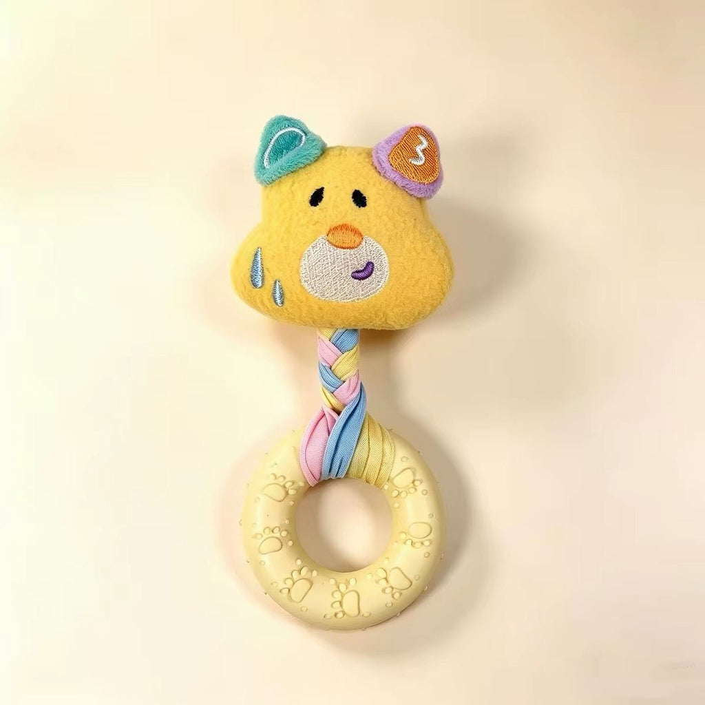 Dog Squeaky Plush Rope Ring Toy, Soft Chew Teething Toy for Puppies Small Medium Dogs - Seekey