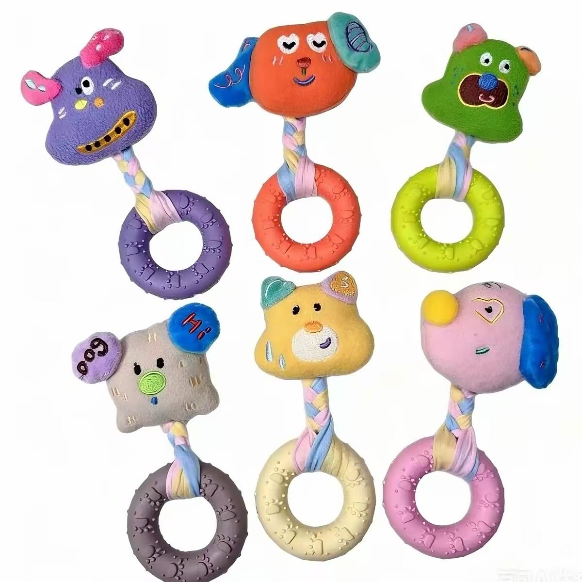 Dog Squeaky Plush Rope Ring Toy, Soft Chew Teething Toy for Puppies Small Medium Dogs - Seekey