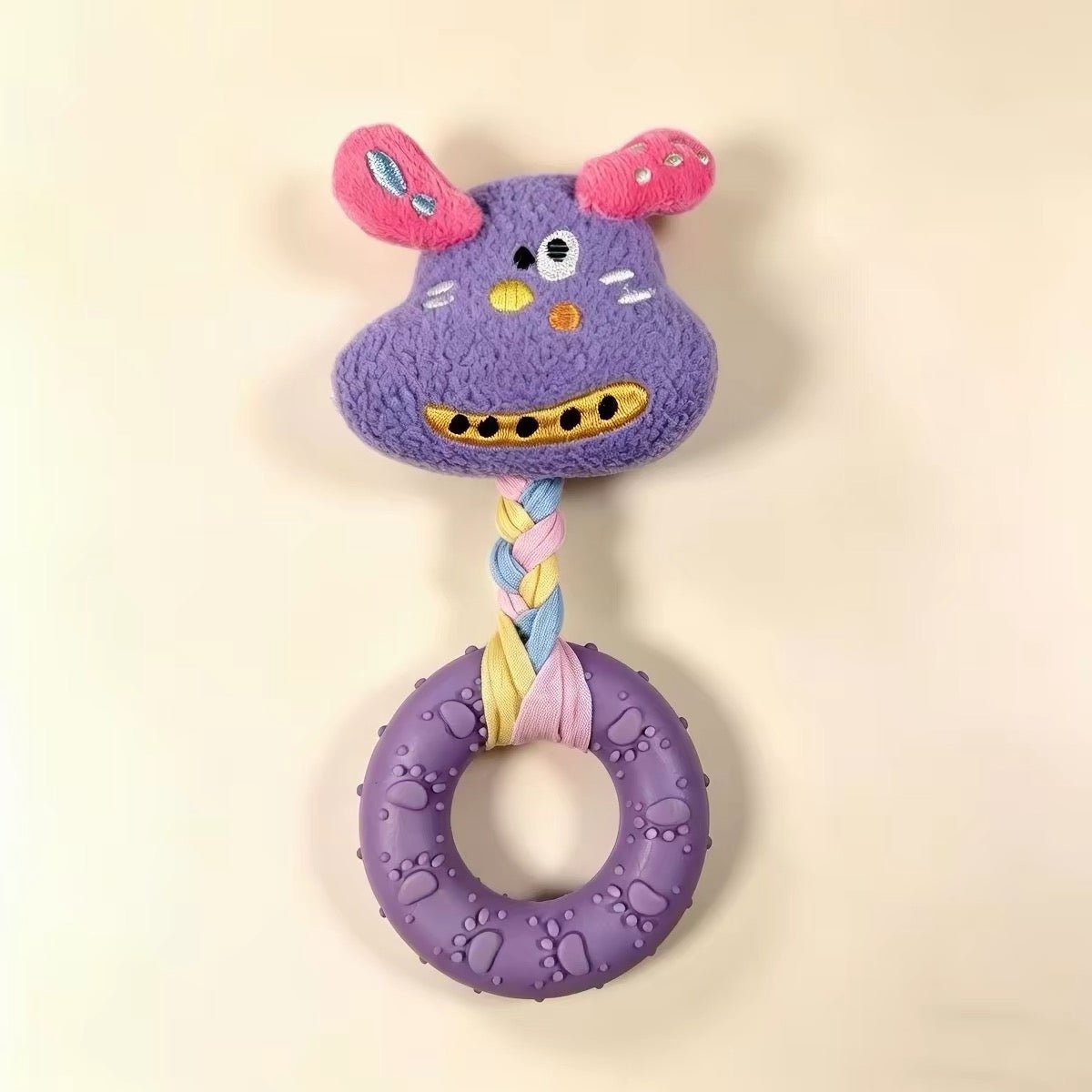 Dog Squeaky Plush Rope Ring Toy, Soft Chew Teething Toy for Puppies Small Medium Dogs - Seekey