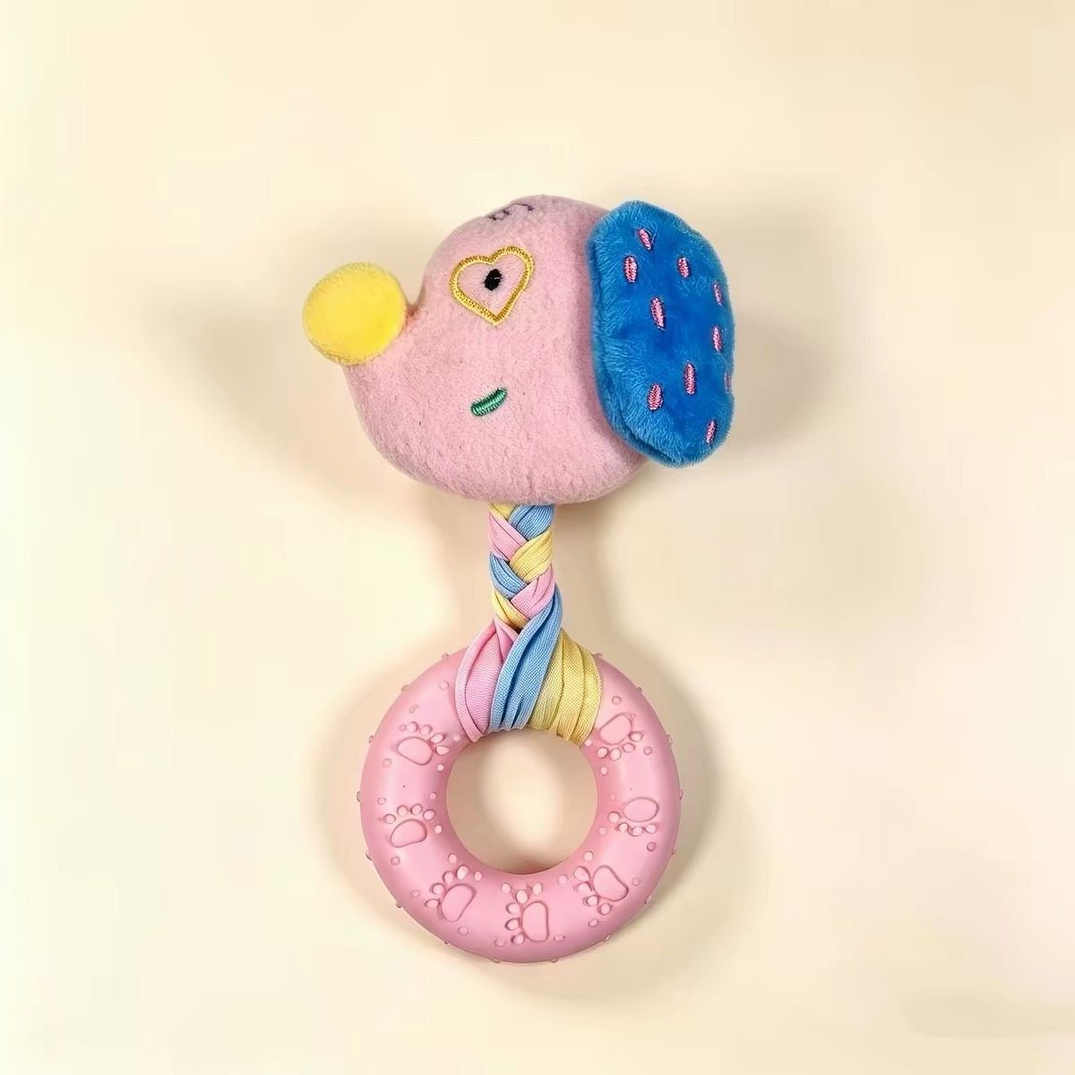 Dog Squeaky Plush Rope Ring Toy, Soft Chew Teething Toy for Puppies Small Medium Dogs - Seekey