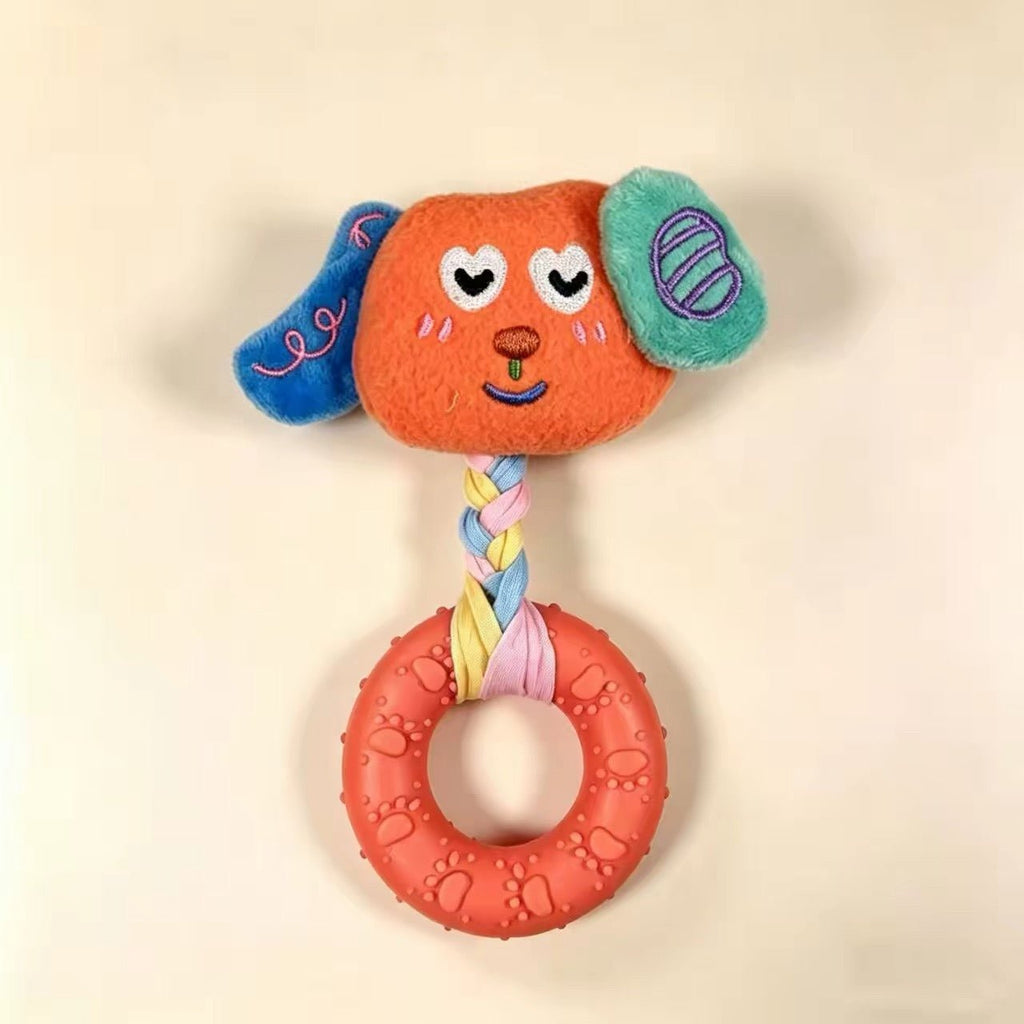Dog Squeaky Plush Rope Ring Toy, Soft Chew Teething Toy for Puppies Small Medium Dogs - Seekey
