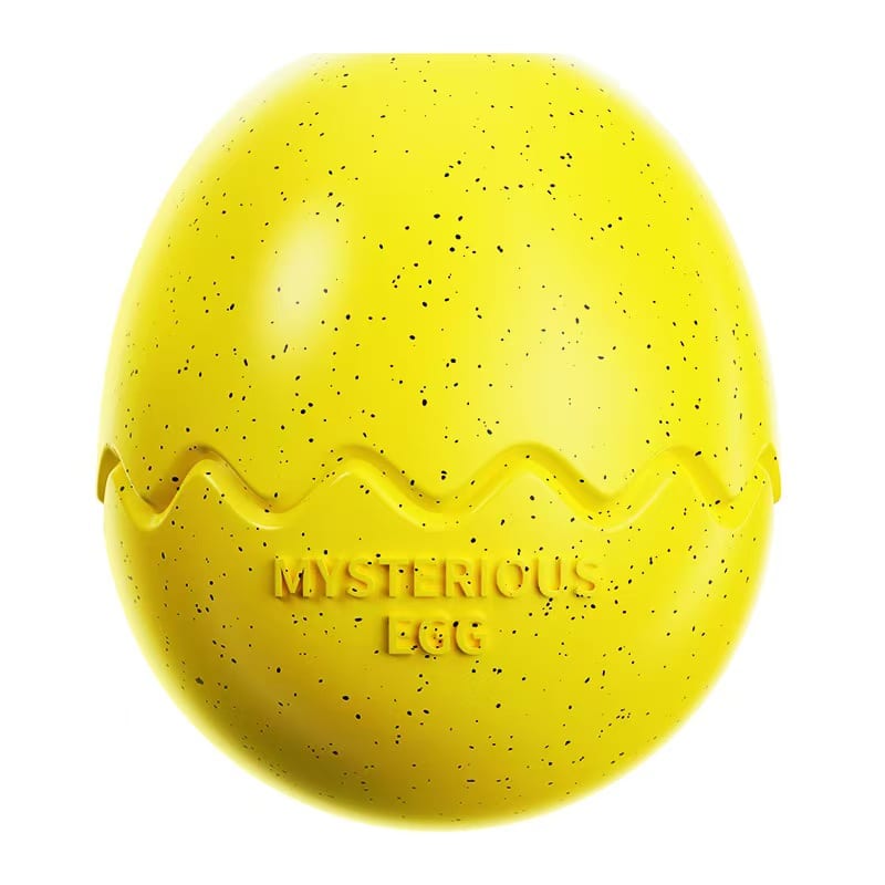 Yellow speckled egg-shaped dog enrichment toy